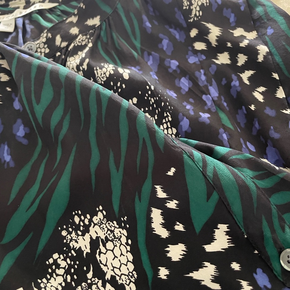 Veronica Beard Buckley Blouse shirt top stretchy silk US 10 blue green black - Picture 12 of 12